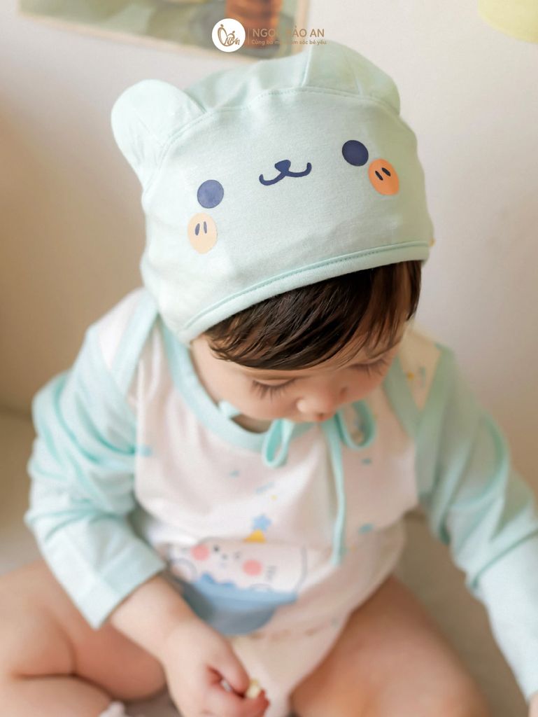 [M&B] Set bodychip tay dài kèm nón cột dây cat mint PM (NB-12m)