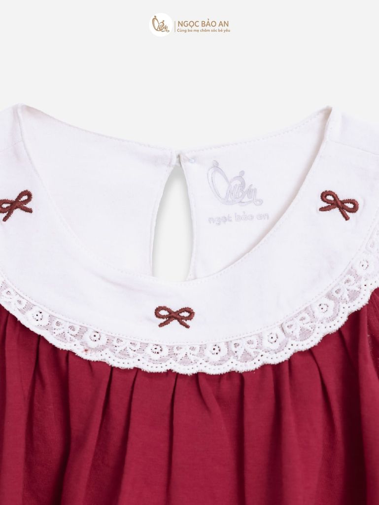 [M&B] BST THỎ MƠ: Đầm dáng bí phối cổ ren đính nơ cotton M&b cho bé gái