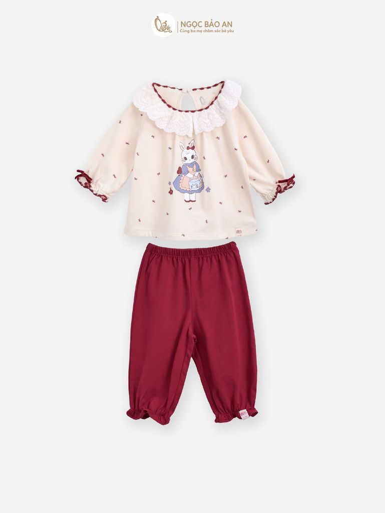 [M&B] BST THỎ MƠ: Bộ áo quần dài phối nơ cotton M&b cho bé gái (Bunny Tiểu Thư)