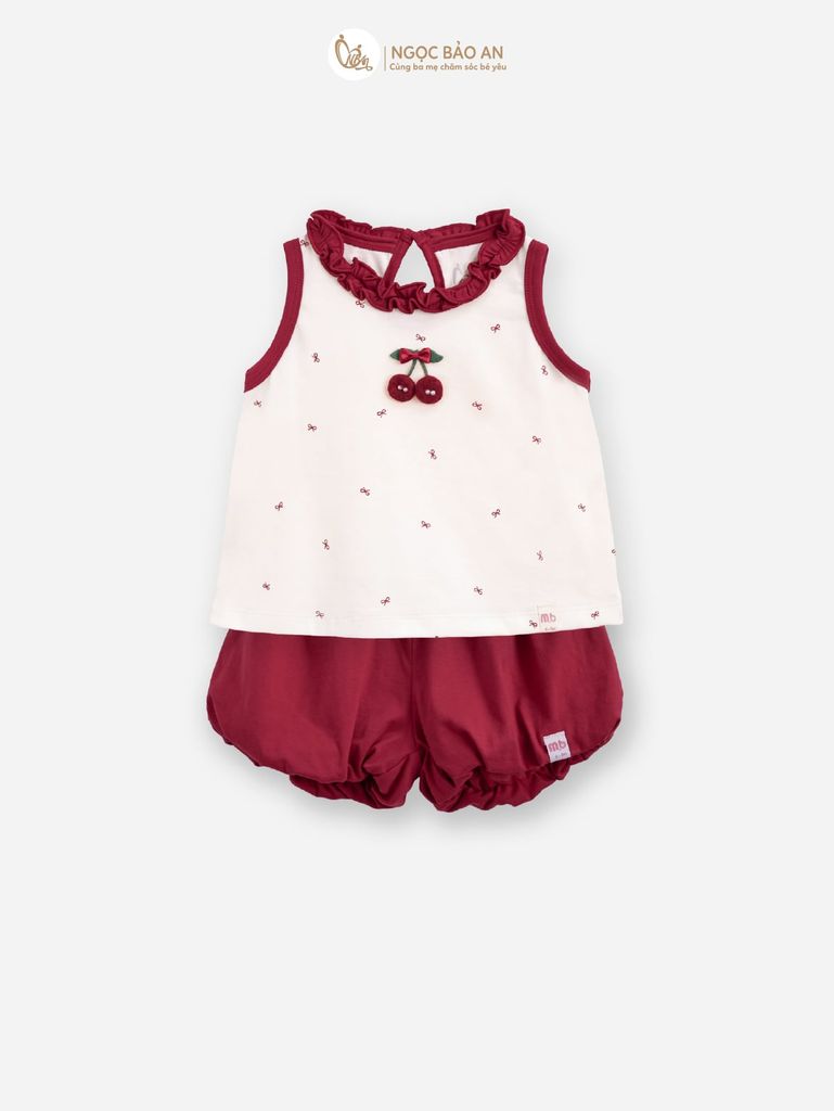 [M&B] BST THỎ MƠ: Set áo sát nách quần ngắn bí cotton M&b cho bé gái (Cherry)