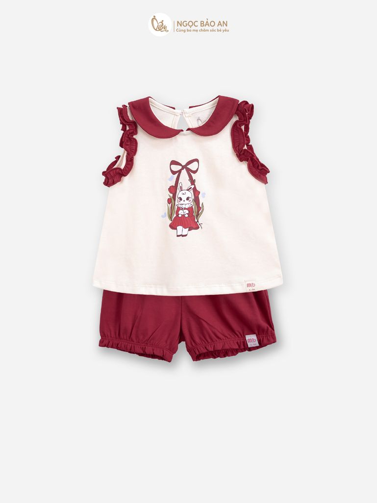 [M&B] BST THỎ MƠ: Set áo sát nách phối bèo quần ngắn bí cotton M&b cho bé gái (Swinging Bunny)