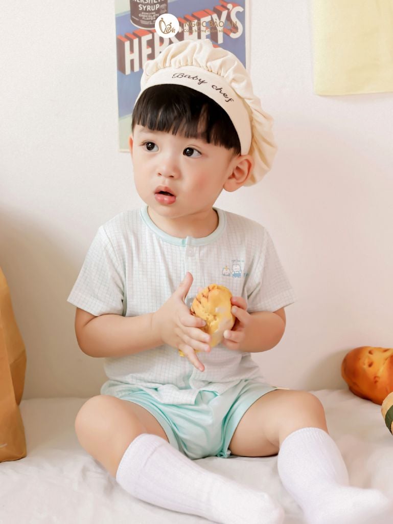 [M&B] Bộ tay ngắn cài giữa Caro Bear Mint (3-24m) [CBSSVISCOSE]