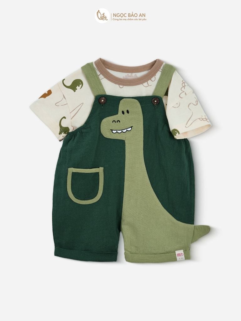 [M&B] BST DINO: Set áo họa tiết+yếm bé trai M&B cotton (Lil Dino)