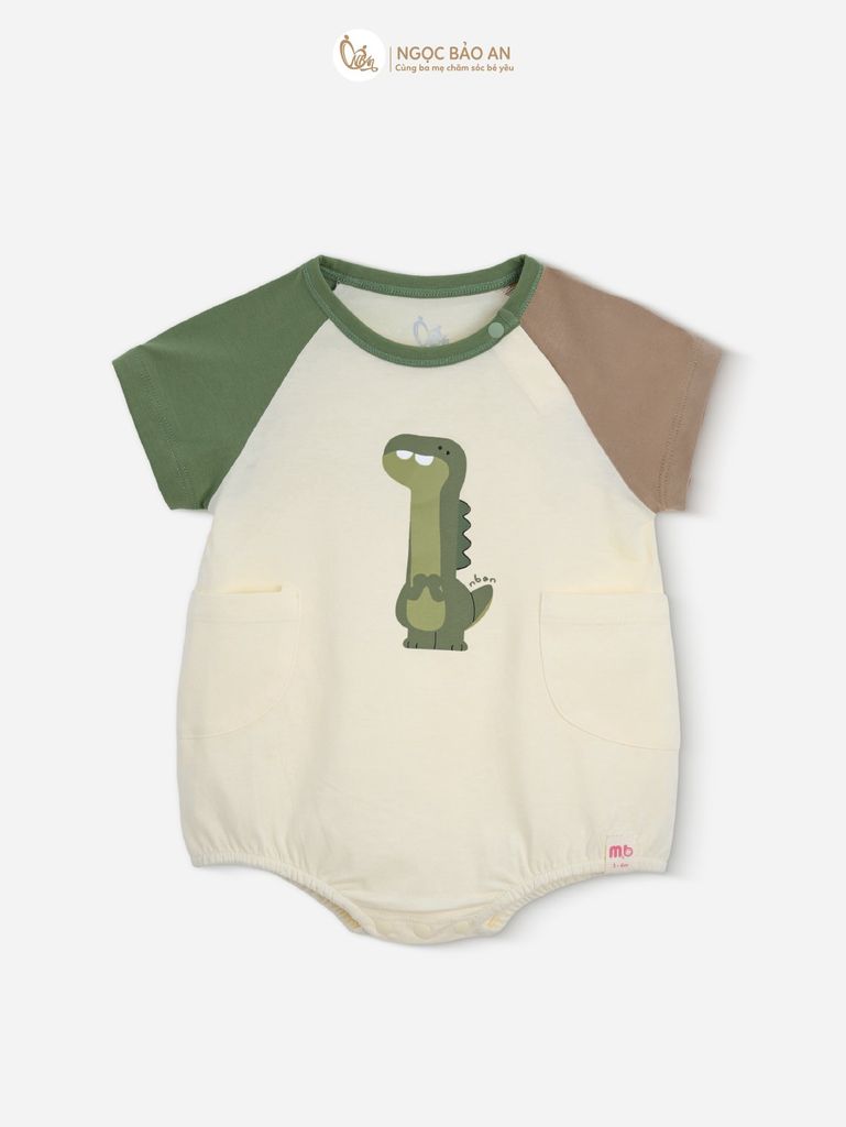 [M&B] BST DINO: Set bodychip + nón cột dây M&B cotton bé trai (Lilo Roco)