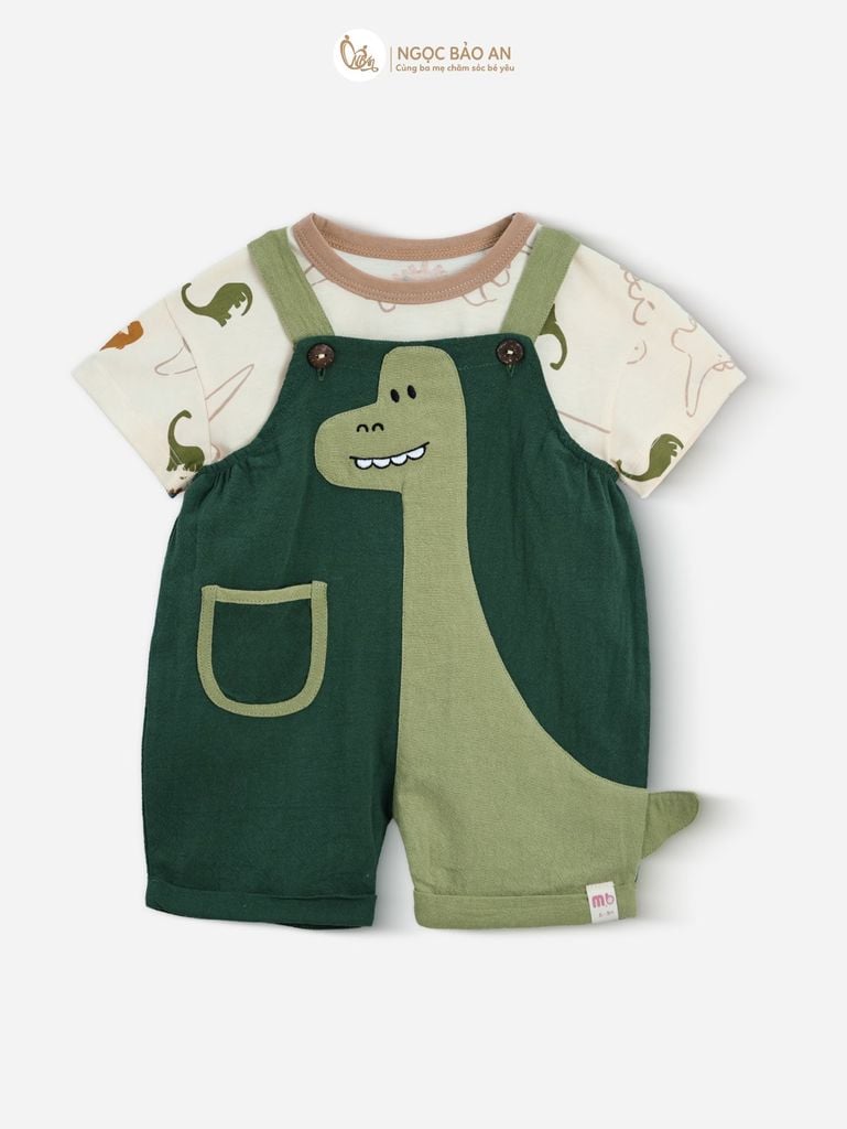 [M&B] BST DINO: Set áo họa tiết+yếm bé trai M&B cotton (Lil Dino)