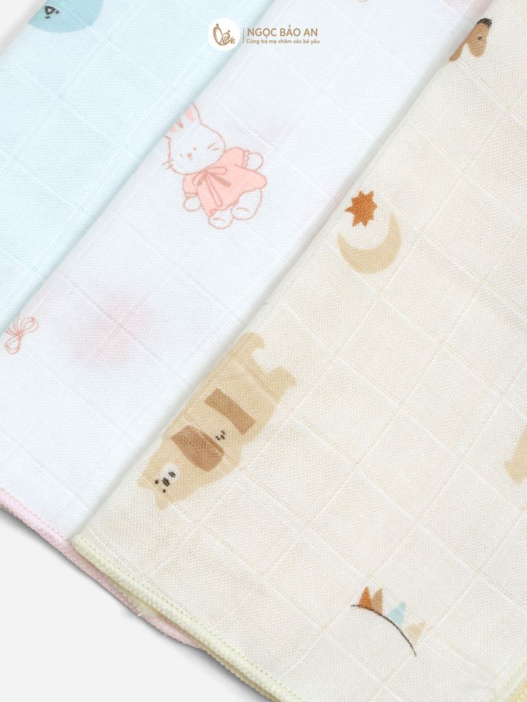 [M&B] Set 5 khăn gạc sữa sợi tre in hình 25cmx25cm