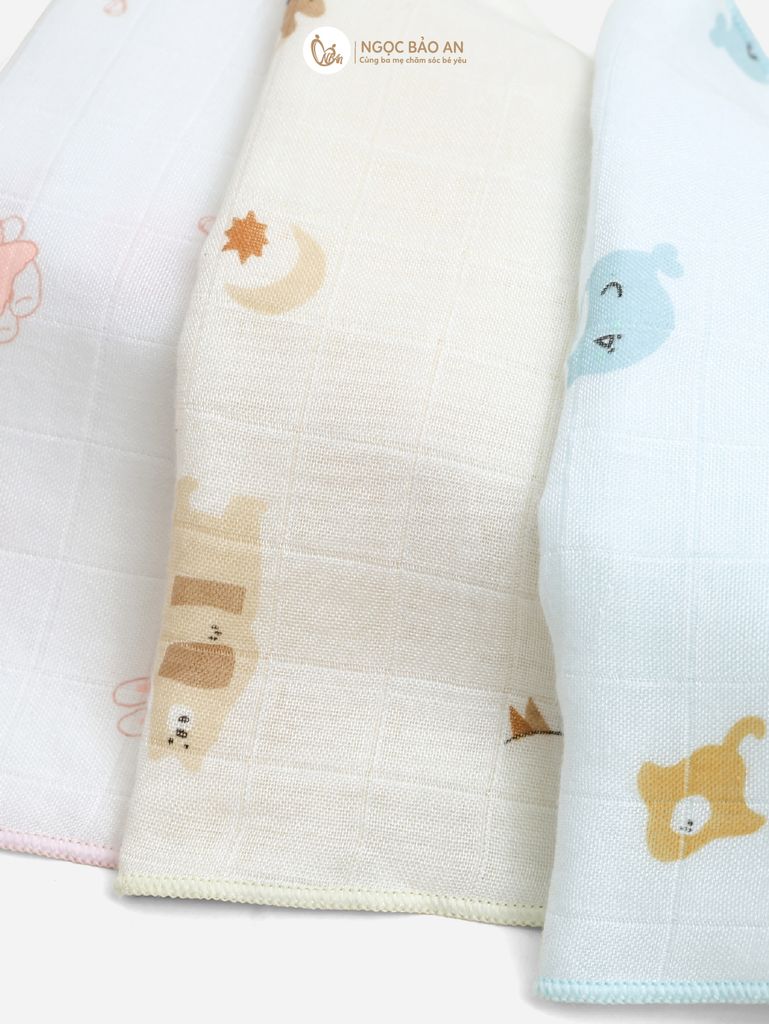[M&B] Set 5 khăn gạc sữa sợi tre in hình 25cmx25cm