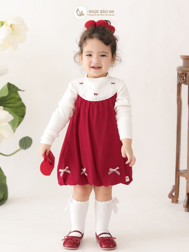 [M&B] BST THỎ MƠ: Đầm dáng bí phối cổ ren đính nơ