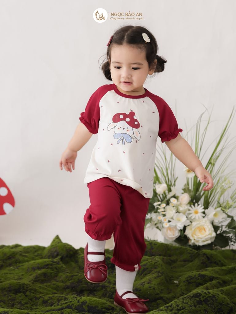 [M&B] BST THỎ MƠ: Bộ áo tay ngắn phối quần lửng thỏ nấm