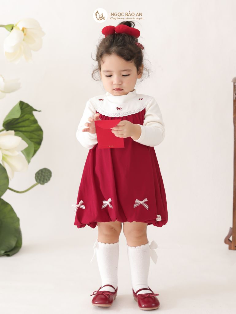 [M&B] BST THỎ MƠ: Đầm dáng bí phối cổ ren đính nơ