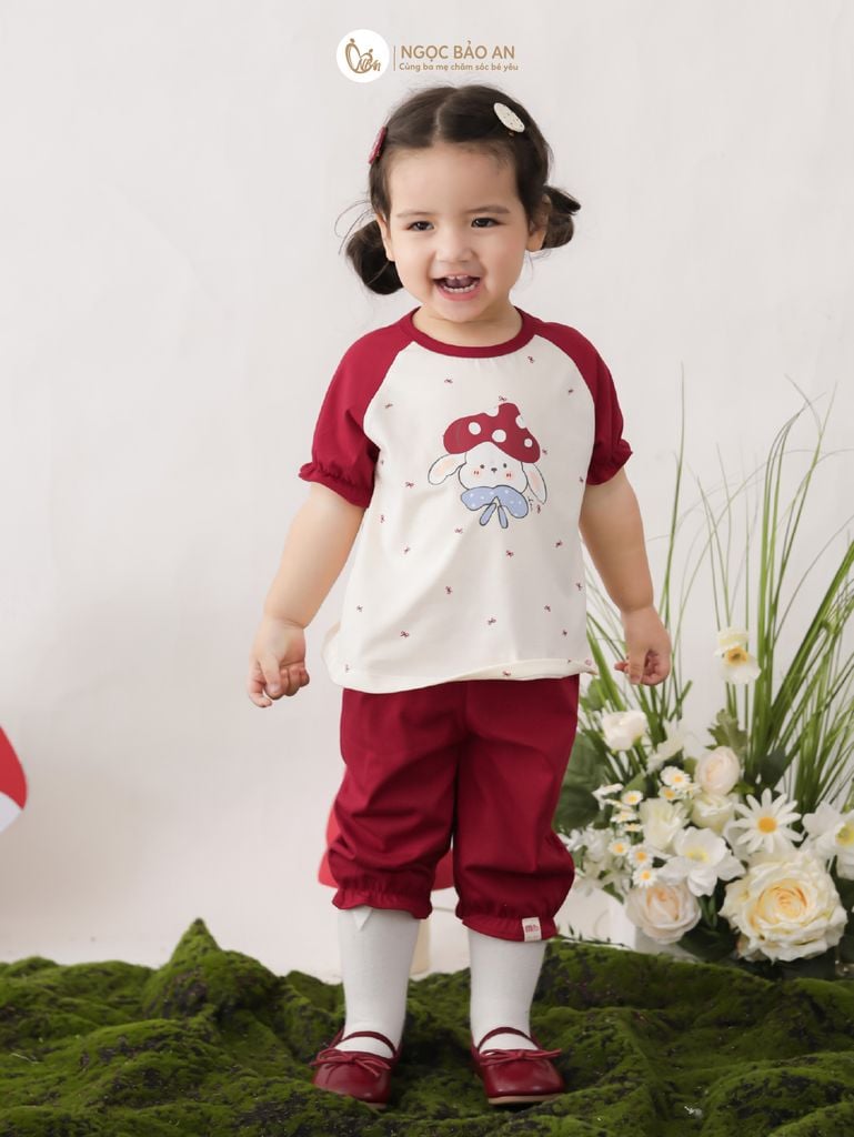 [M&B] BST THỎ MƠ: Bộ áo tay ngắn phối quần lửng thỏ nấm