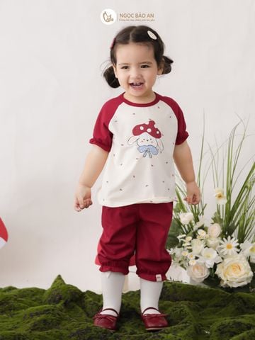 [M&B] BST THỎ MƠ: Bộ áo tay ngắn phối quần lửng thỏ nấm