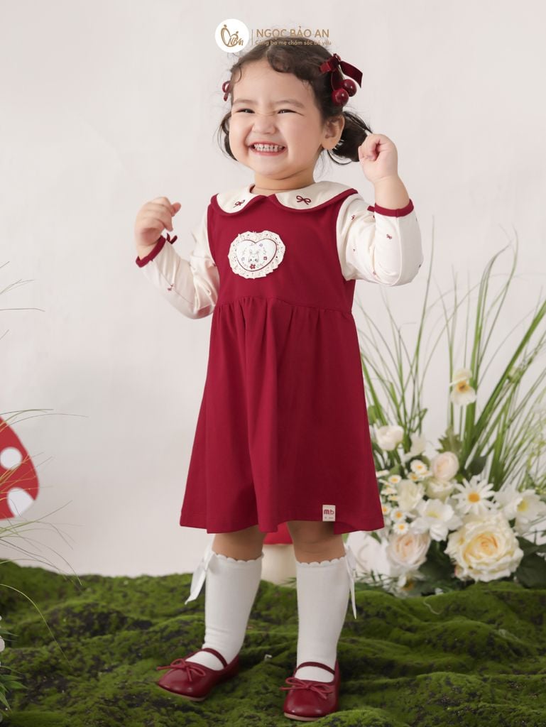 [M&B] BST THỎ MƠ: Đầm tiểu thư tay dài phối nơ heart bunny