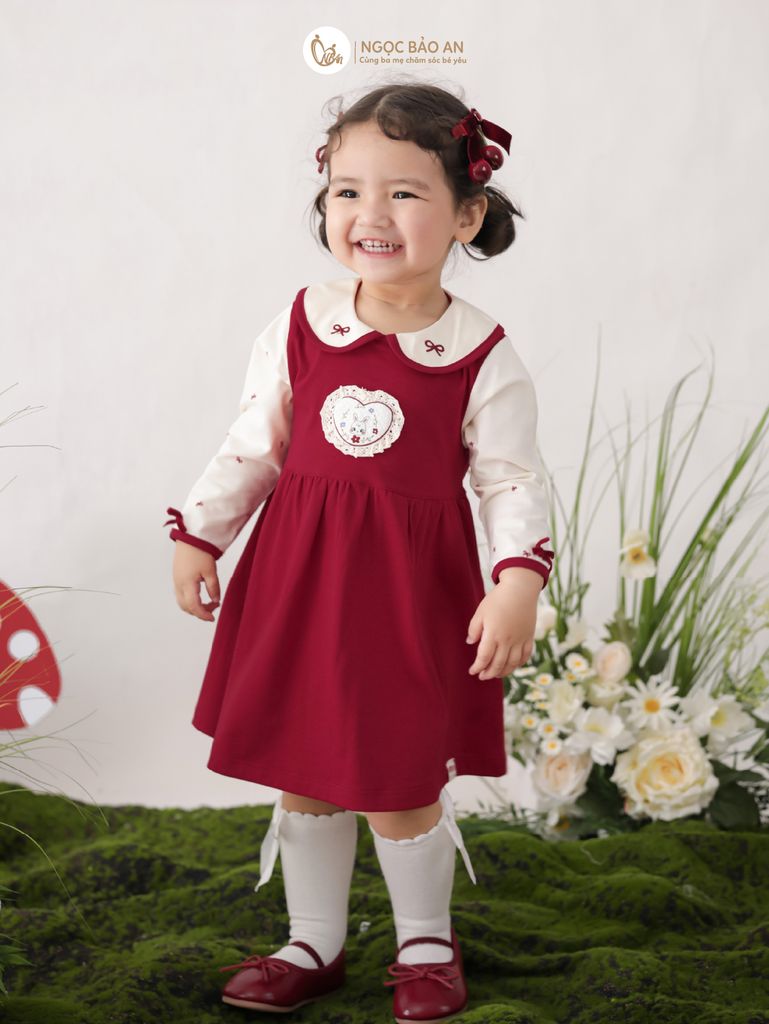 [M&B] BST THỎ MƠ: Đầm tiểu thư tay dài phối nơ heart bunny