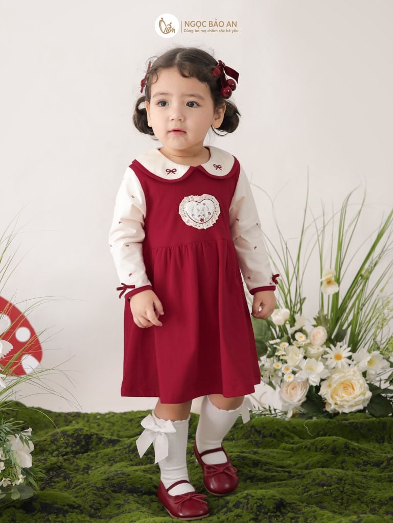 [M&B] BST THỎ MƠ: Đầm tiểu thư tay dài phối nơ heart bunny