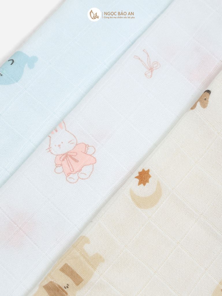 [M&B] Set 5 khăn gạc sữa sợi tre in hình 25cmx25cm
