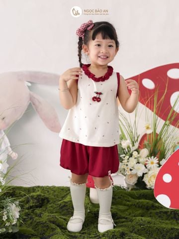 [M&B] BST THỎ MƠ: Set áo sát nách phối quần ngắn bí cherry