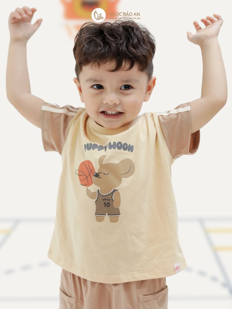 [M&B] BST CÚN: Bộ tay ngắn cotton puppy woon 10