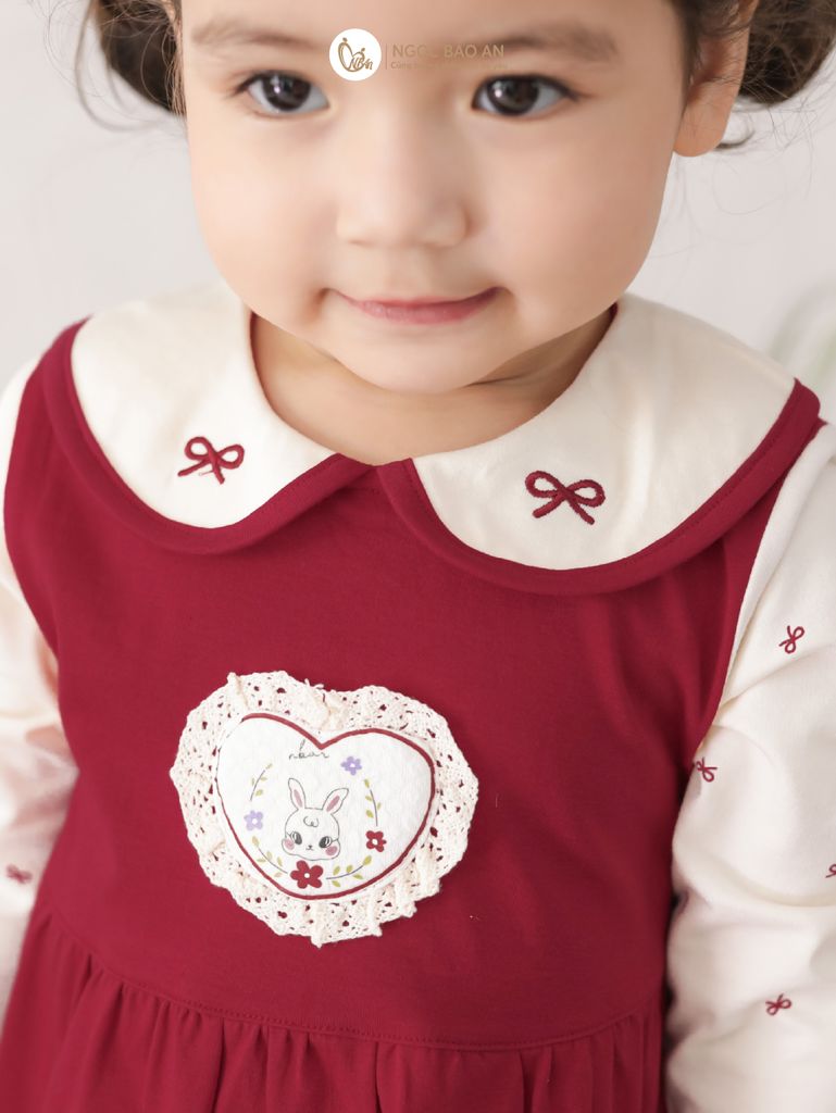 [M&B] BST THỎ MƠ: Đầm tiểu thư tay dài phối nơ heart bunny