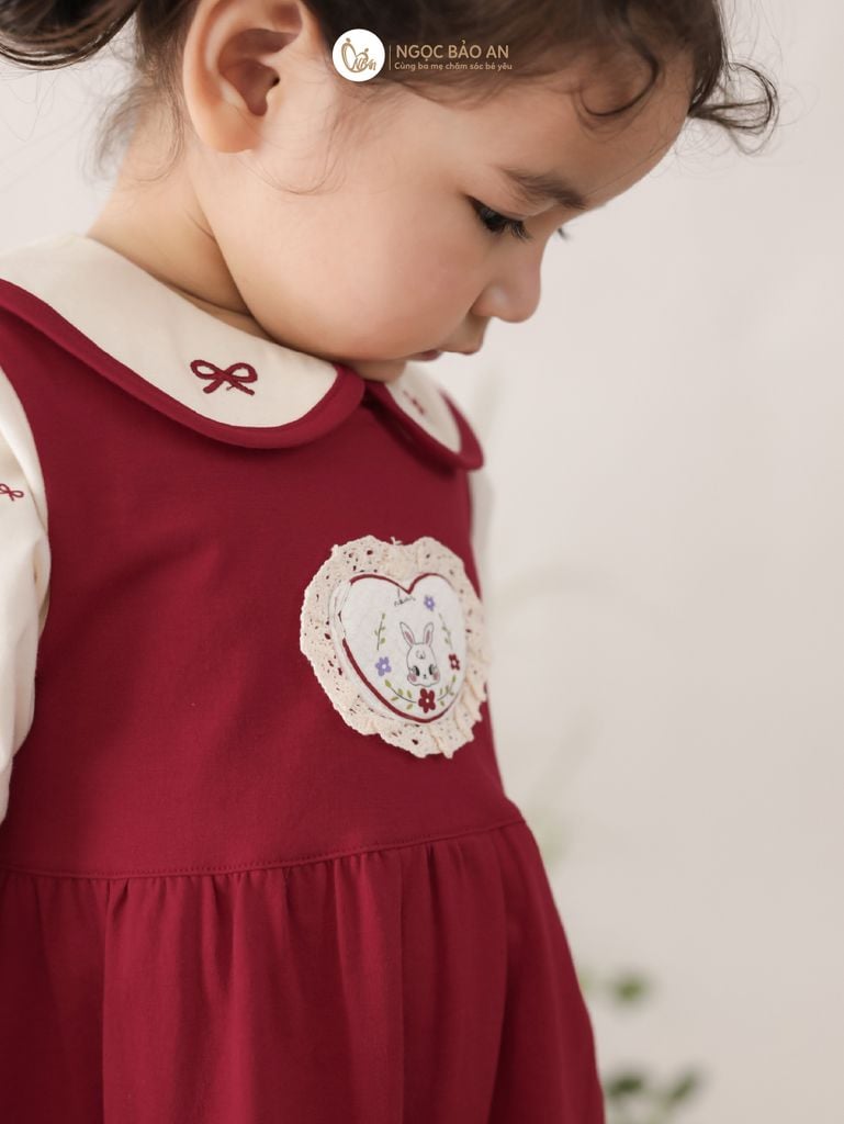 [M&B] BST THỎ MƠ: Đầm tiểu thư tay dài phối nơ heart bunny