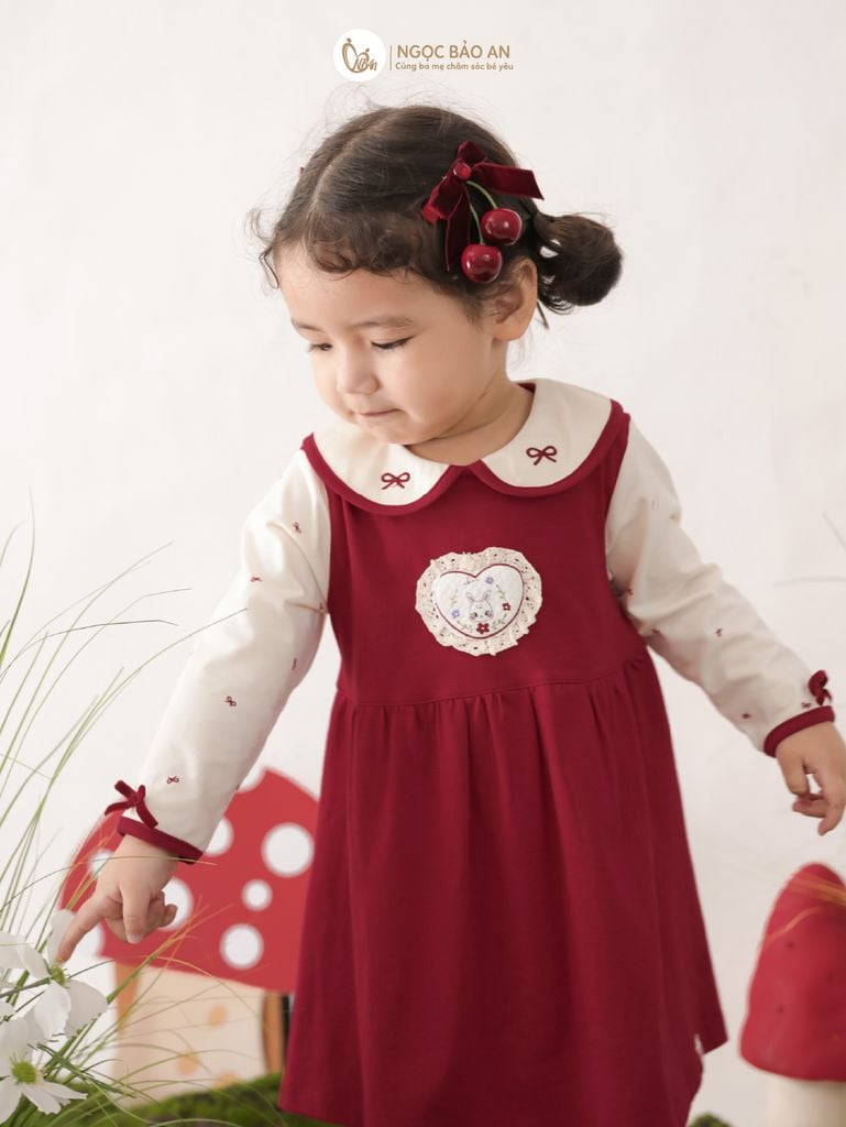 [M&B] BST THỎ MƠ: Đầm tiểu thư tay dài phối nơ heart bunny