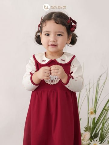 [M&B] BST THỎ MƠ: Đầm tiểu thư tay dài phối nơ heart bunny