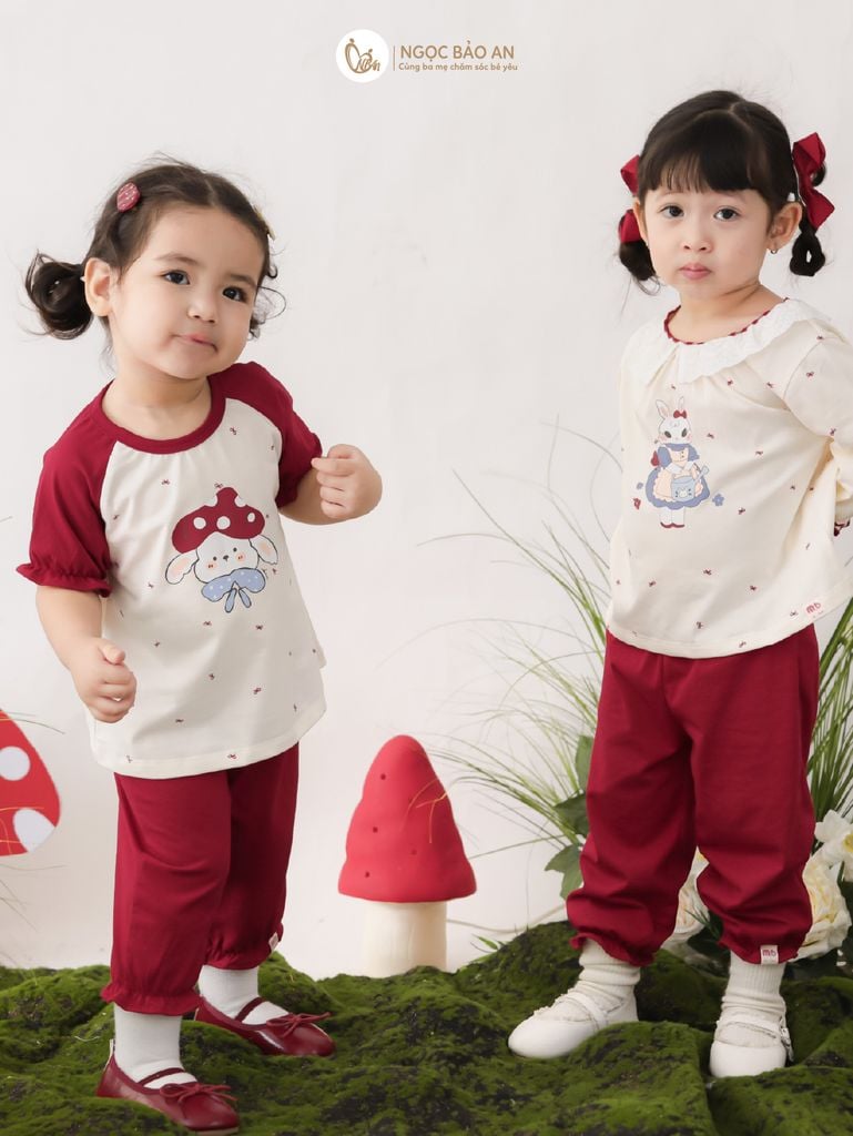 [M&B] BST THỎ MƠ: Bộ áo tay ngắn phối quần lửng thỏ nấm