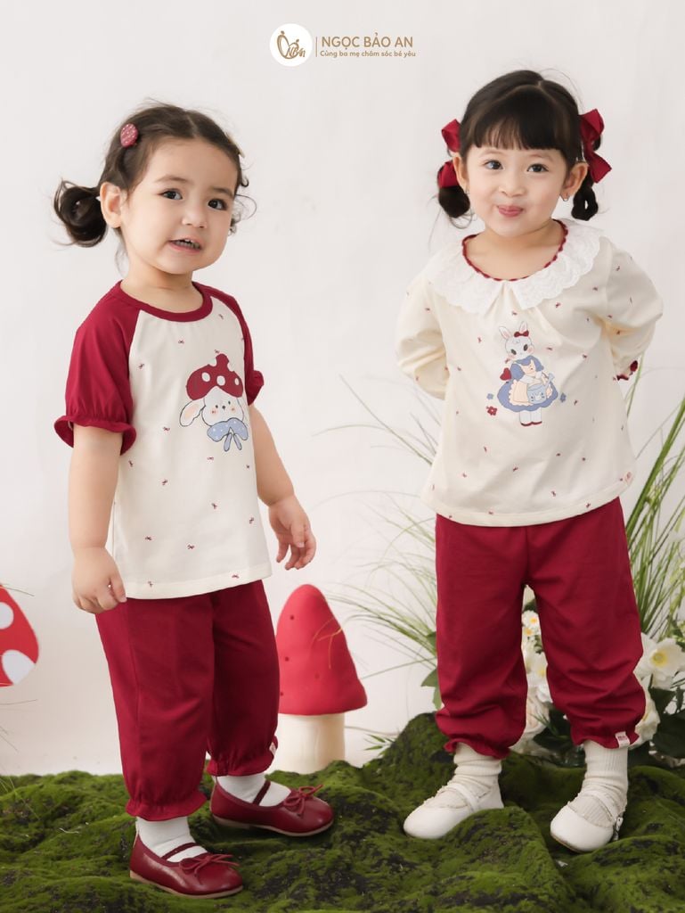 [M&B] BST THỎ MƠ: Bộ áo tay ngắn phối quần lửng thỏ nấm