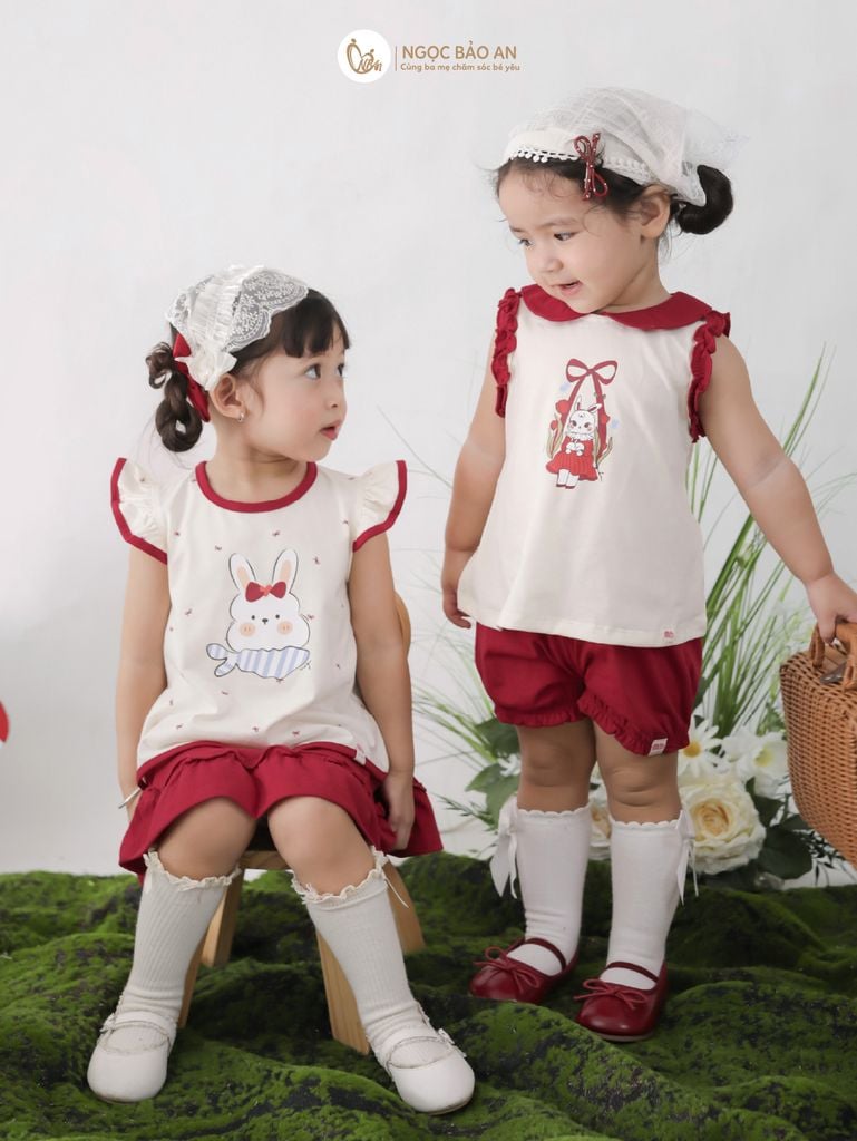 [M&B] BST THỎ MƠ: Set áo cánh tiên phối chân váy đỏ xòe thỏ mơ