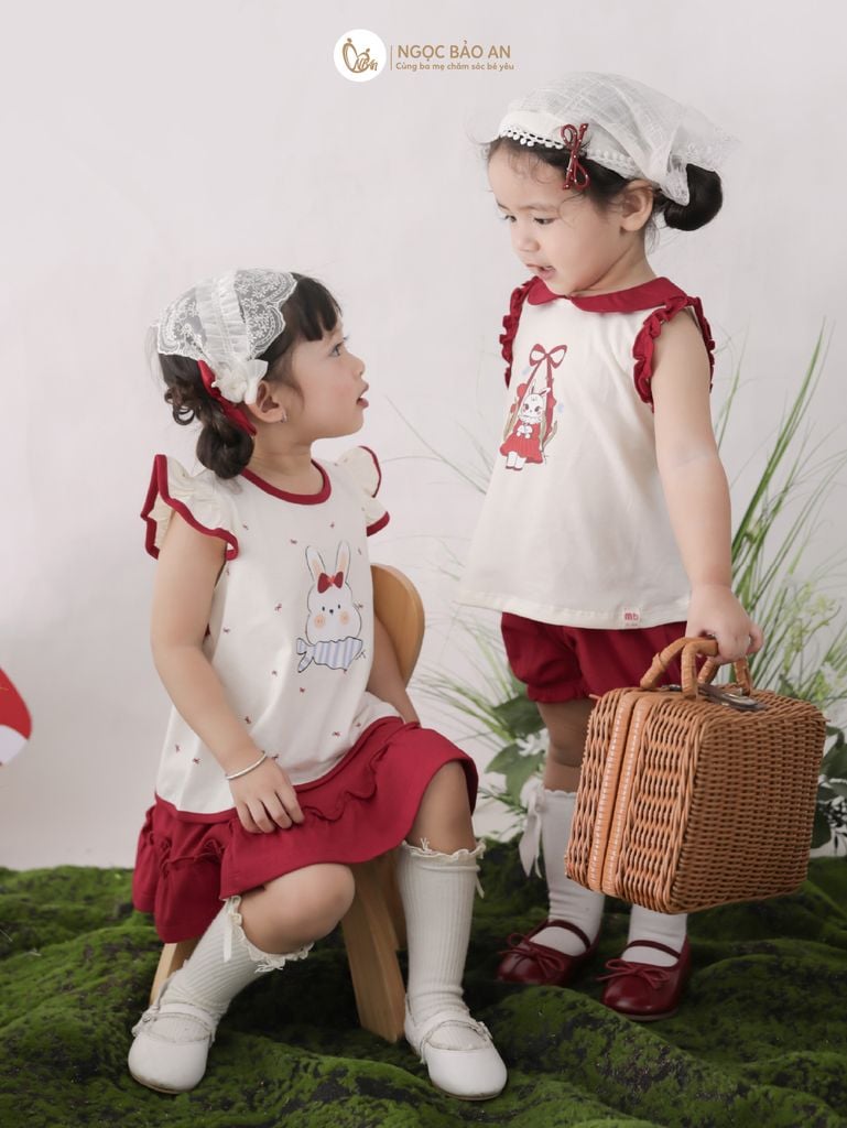 [M&B] BST THỎ MƠ: Set áo cánh tiên phối chân váy đỏ xòe thỏ mơ