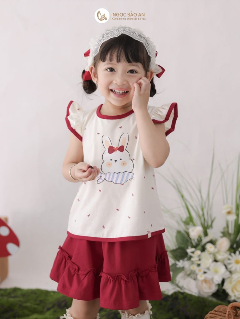 [M&B] BST THỎ MƠ: Set áo cánh tiên phối chân váy đỏ xòe thỏ mơ