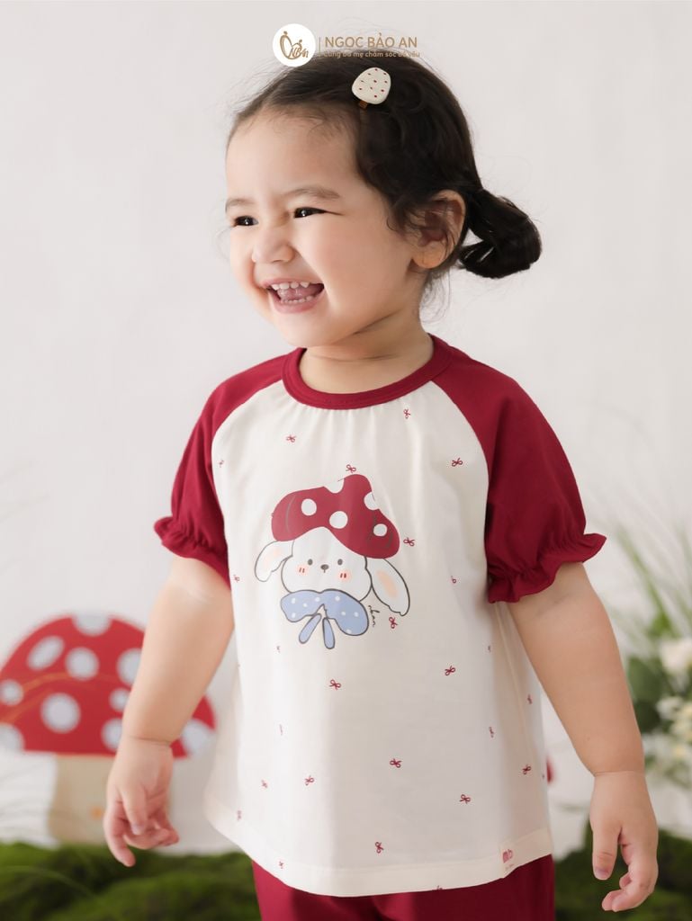 [M&B] BST THỎ MƠ: Bộ áo tay ngắn phối quần lửng thỏ nấm
