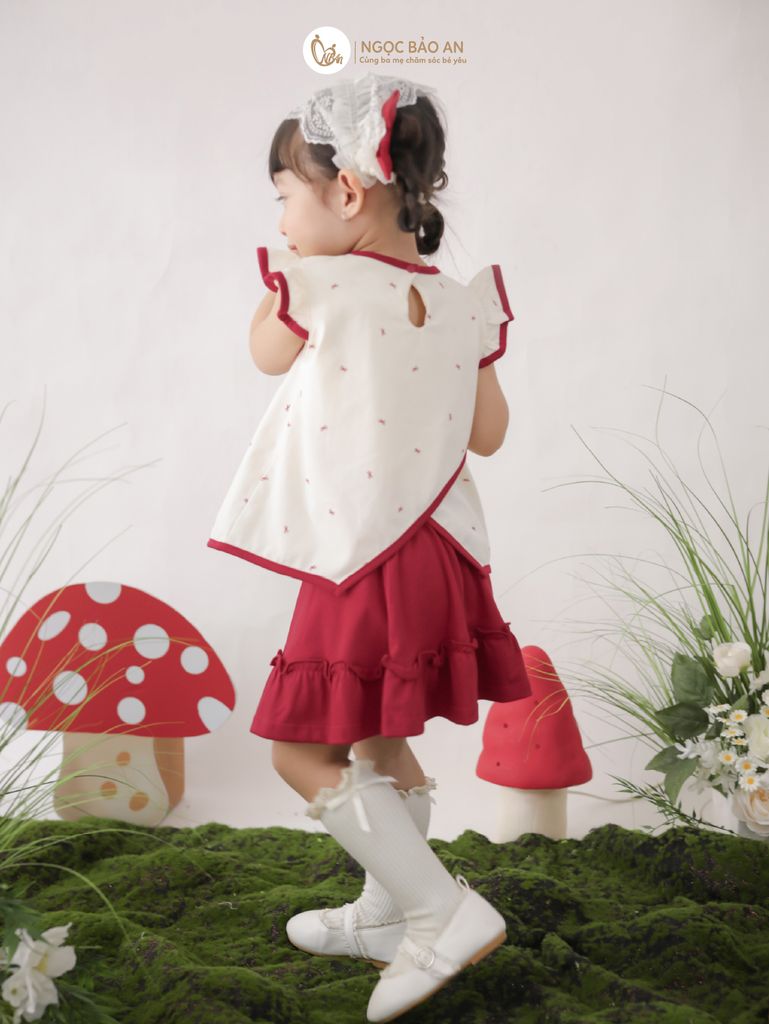 [M&B] BST THỎ MƠ: Set áo cánh tiên phối chân váy đỏ xòe thỏ mơ