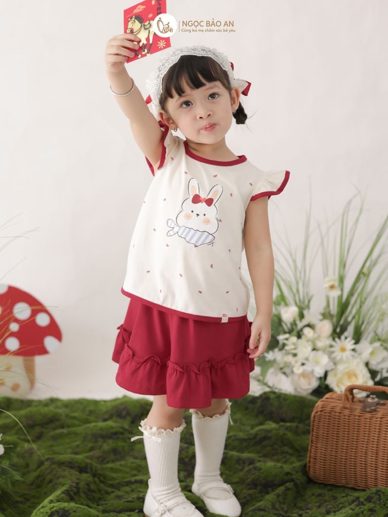 [M&B] BST THỎ MƠ: Set áo cánh tiên phối chân váy đỏ xòe thỏ mơ