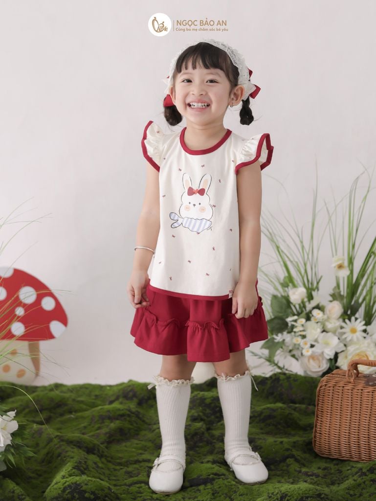 [M&B] BST THỎ MƠ: Set áo cánh tiên phối chân váy đỏ xòe thỏ mơ