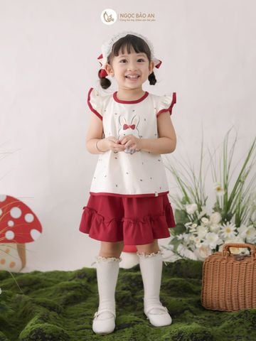 [M&B] BST THỎ MƠ: Set áo cánh tiên phối chân váy đỏ xòe thỏ mơ