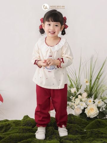 [M&B] BST THỎ MƠ: Bộ áo và quần dài phối nơ bunny tiểu thư