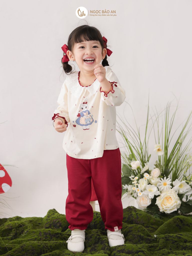 [M&B] BST THỎ MƠ: Bộ áo và quần dài phối nơ bunny tiểu thư