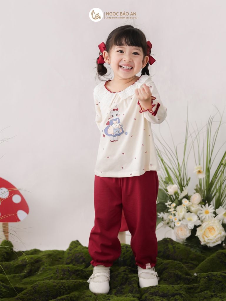 [M&B] BST THỎ MƠ: Bộ áo và quần dài phối nơ bunny tiểu thư