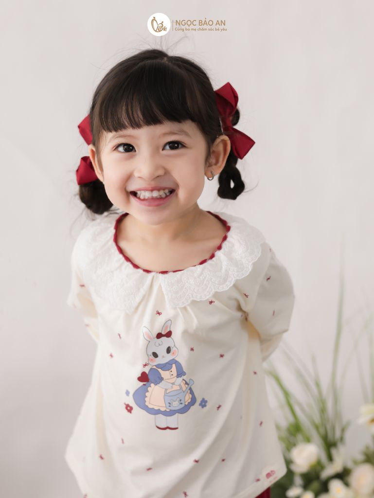 [M&B] BST THỎ MƠ: Bộ áo và quần dài phối nơ bunny tiểu thư