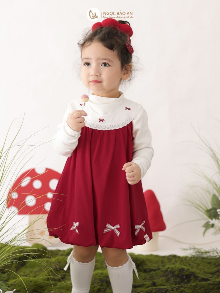 [M&B] BST THỎ MƠ: Đầm dáng bí phối cổ ren đính nơ