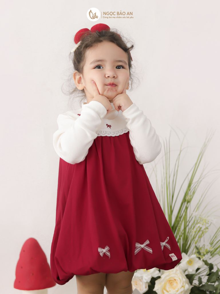 [M&B] BST THỎ MƠ: Đầm dáng bí phối cổ ren đính nơ