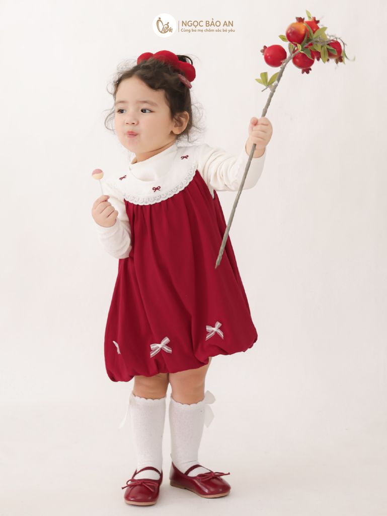 [M&B] BST THỎ MƠ: Đầm dáng bí phối cổ ren đính nơ