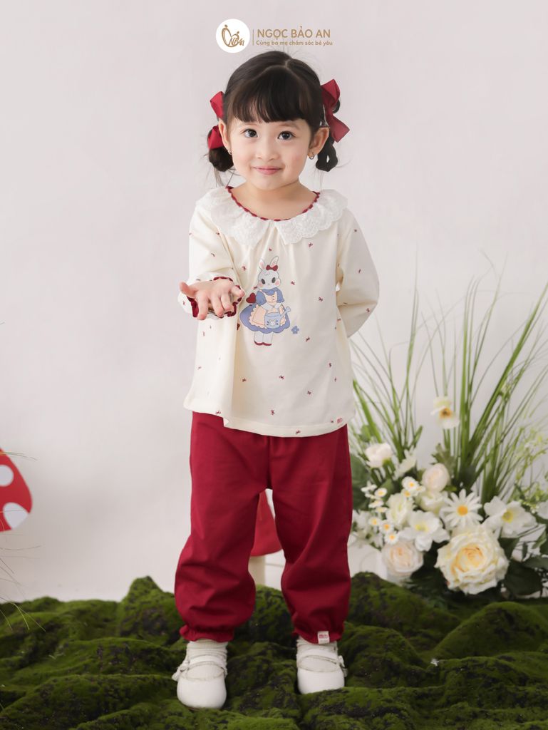 [M&B] BST THỎ MƠ: Bộ áo và quần dài phối nơ bunny tiểu thư