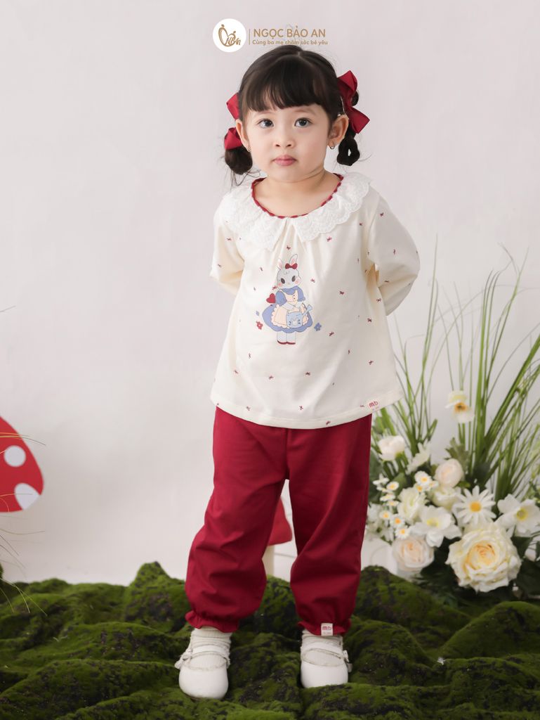 [M&B] BST THỎ MƠ: Bộ áo và quần dài phối nơ bunny tiểu thư