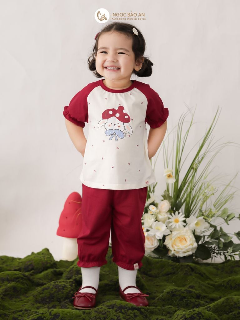 [M&B] BST THỎ MƠ: Bộ áo tay ngắn phối quần lửng thỏ nấm