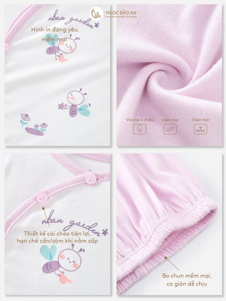 [M&B] Bộ tay dài cài bên garden tím PM (NB-24m)