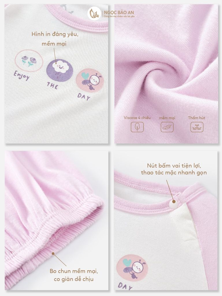 [M&B] Bộ ngắn cài vai rayon enjoy the day PM co giãn 4 chiều (NB-24m)