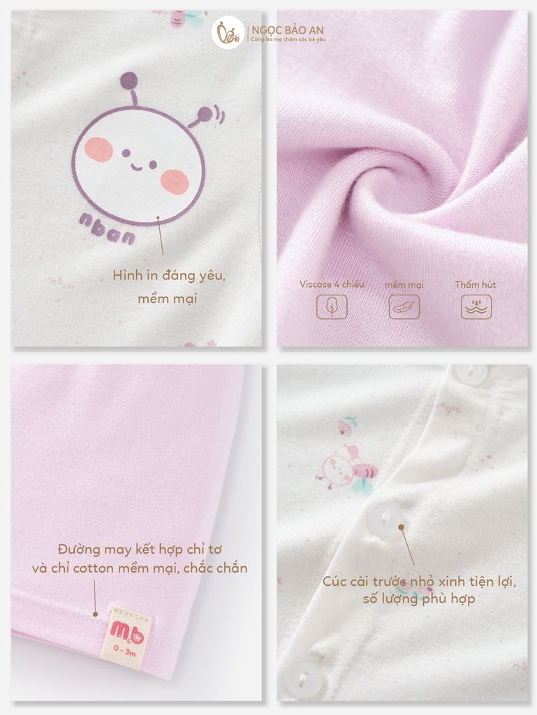 [M&B] Bộ tay ngắn cài giữa ong tím (3-24m)