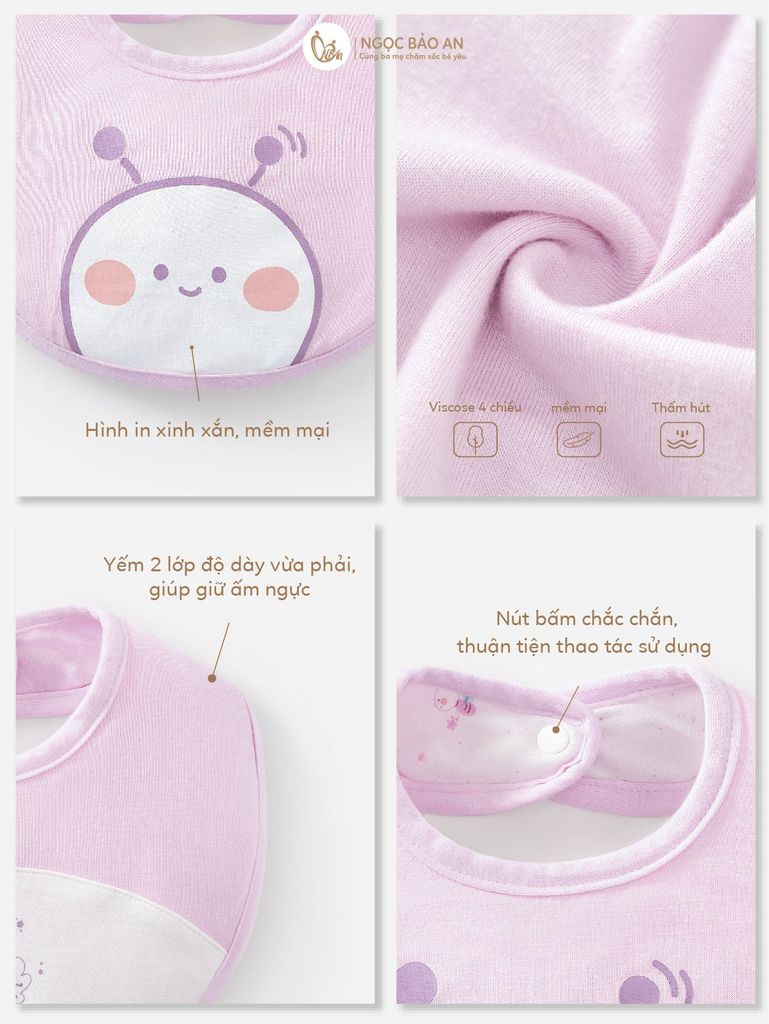 [M&B] Set 2 yếm nút ong tím (NB-24m)